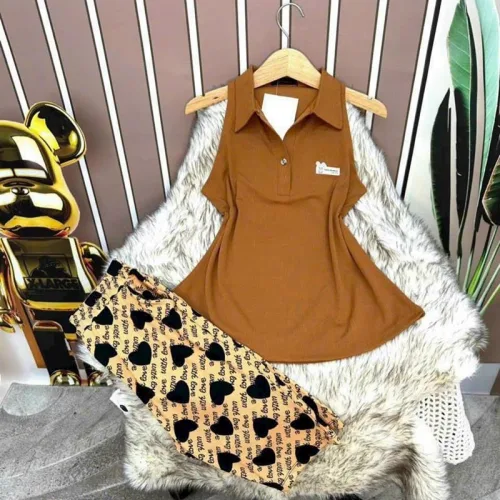 Đồ bộ quần lửng áo sát nách cổ bẻ màu trơn