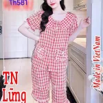 Đồ bộ quần lửng áo tay ngắn cổ lá sen caro