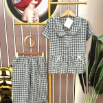 Đồ bộ quần lửng áo tay ngắn cổ sen caro