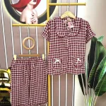 Đồ bộ quần lửng áo tay ngắn cổ sen caro