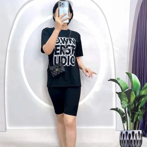 Đồ bộ quần lửng áo tay ngắn in chữ