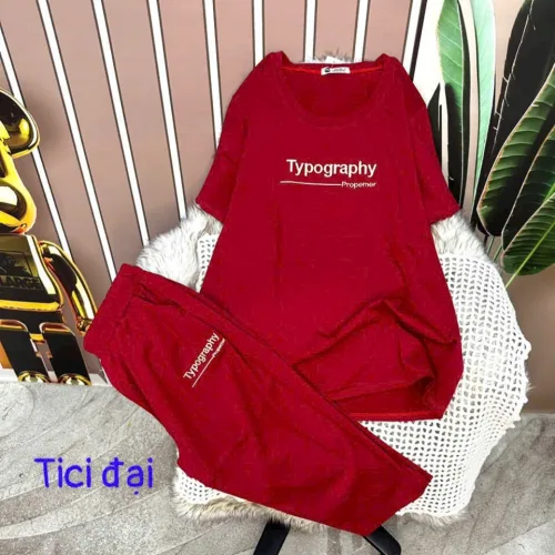 Đồ bộ quần lửng áo tay ngắn in chữ form rộng