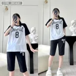 Đồ bộ quần lửng áo tay ngắn in chữ và in số 8