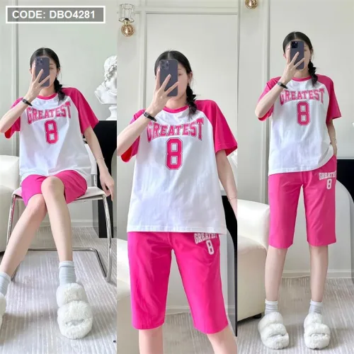Đồ bộ quần lửng áo tay ngắn in chữ và in số 8