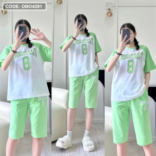 Đồ bộ quần lửng áo tay ngắn in chữ và in số 8