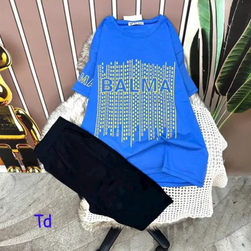 Đồ bộ quần lửng đen áo tay ngắn in hình