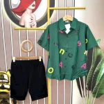 Đồ bộ quần ngố áo sơ mi tay ngắn in chữ