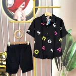 Đồ bộ quần ngố áo sơ mi tay ngắn in chữ