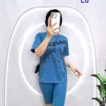 Đồ bộ quần ngố áo tay ngắn cổ tròn in chữ