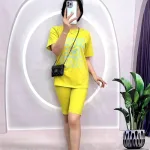 Đồ bộ quần ngố áo tay ngắn cổ tròn in chữ