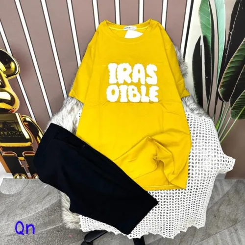 Đồ bộ quần ngố áo tay ngắn cổ tròn in chữ