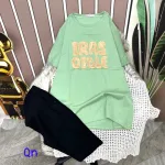 Đồ bộ quần ngố áo tay ngắn cổ tròn in chữ