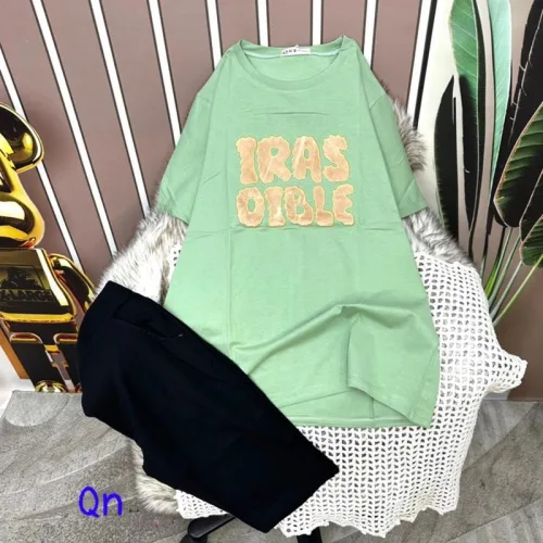 Đồ bộ quần ngố áo tay ngắn cổ tròn in chữ