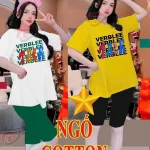 Đồ bộ quần ngố áo tay ngắn cổ tròn in chữ