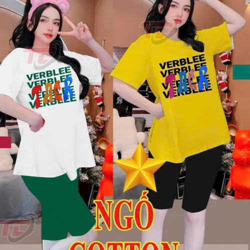 Đồ bộ quần ngố áo tay ngắn cổ tròn in chữ
