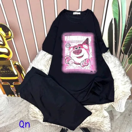 Đồ bộ quần ngố áo tay ngắn in hình