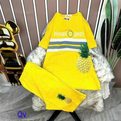 Đồ bộ quần ngố áo tay ngắn ngắn màu hình dứa