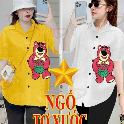 Đồ bộ quần ngố đen áo sơ mi tay ngắn cổ bẻ in hình