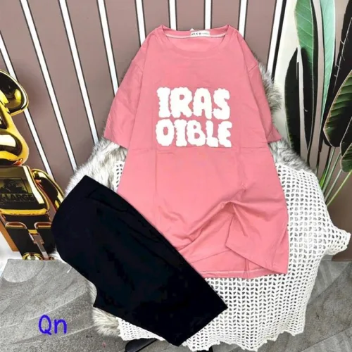 Đồ bộ quần ngố đen áo tay ngắn cổ tròn in chữ