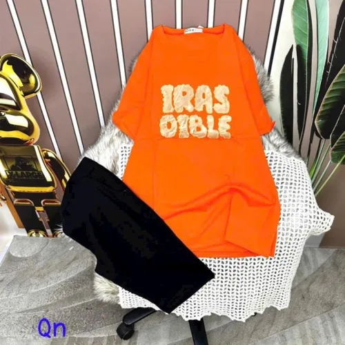Đồ bộ quần ngố đen áo tay ngắn cổ tròn in chữ