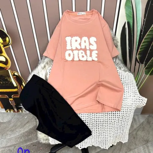 Đồ bộ quần ngố đen áo tay ngắn cổ tròn in chữ