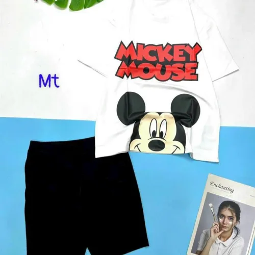 Đồ bộ quần ngố đen áo tay ngắn in hình chuột mickey