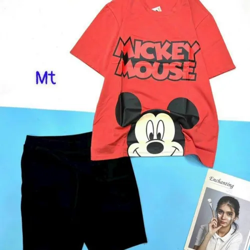 Đồ bộ quần ngố đen áo tay ngắn in hình chuột mickey