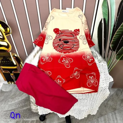 Đồ bộ quần ngố màu áo tay ngắn in hình