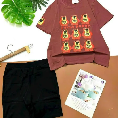 Đồ bộ quần ngố màu áo tay ngắn in hình 9 con gấu