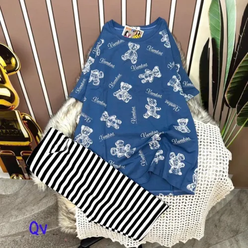 Đồ bộ quần ngố sọc áo tay ngắn in hình