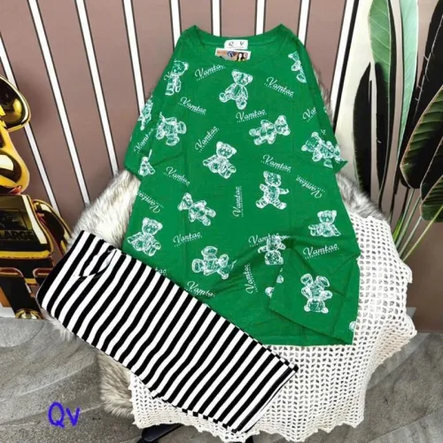 Đồ bộ quần ngố sọc áo tay ngắn in hình