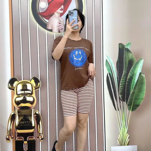 Đồ bộ quần ngố sọc áo tay ngắn in hình