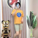 Đồ bộ quần ngố sọc áo tay ngắn in hình