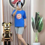 Đồ bộ quần ngố sọc áo tay ngắn in hình