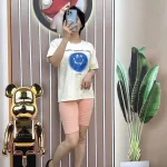 Đồ bộ quần ngố sọc áo tay ngắn in hình mặt cười