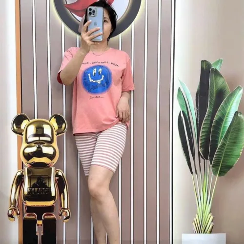 Đồ bộ quần ngố sọc màu áo tay ngắn in hình mặt cười