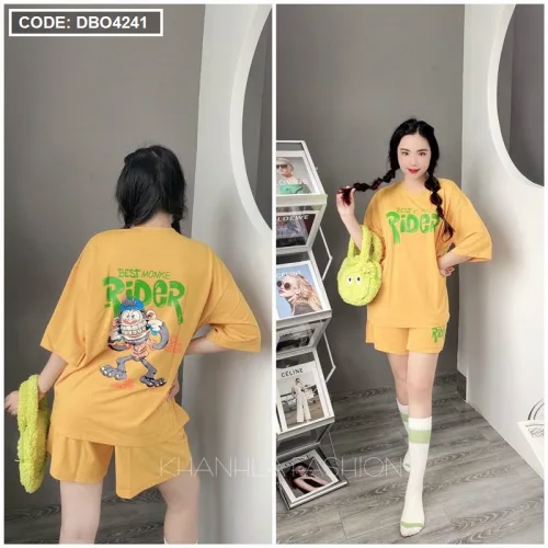 Đồ bộ thun hàn quần đùi áo tay lỡ in chữ form rộng