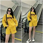 Đồ bộ thun nữ quần ngắn tay dài thêu số 1976 hàng xịn lên form chuẩn đẹp