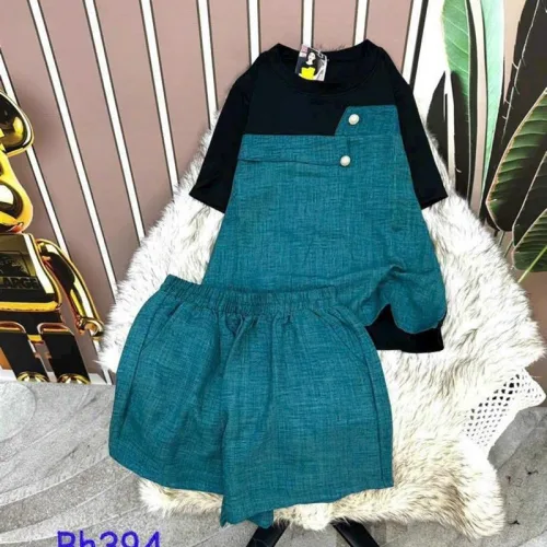 Đồ bộ vải vân mây quần đùi áo tay ngắn phối màu