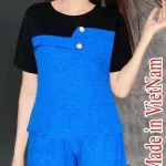 Đồ bộ vải vân mây quần đùi áo tay ngắn phối màu
