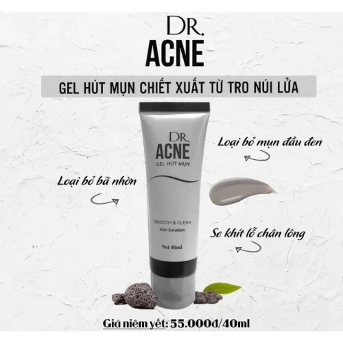 Tuýp màu bạc với tên Dr.ACNE và dung tích Net 40ml