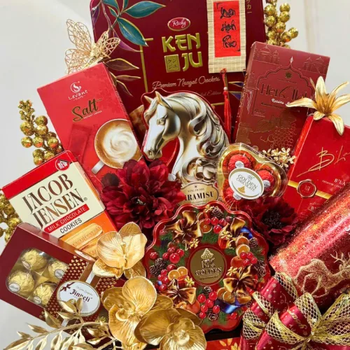 Giỏ Quà Tết Đỏ Bính Ngọ 12 Món - Quà Tặng Tết Sang Trọng - Quà Trang Trí Tết