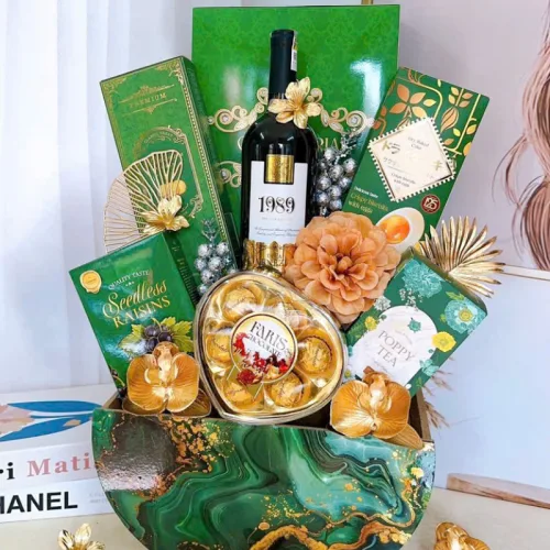Giỏ Quà Tết Xanh Lá - Quà Tặng Tết Sang Trọng - Quà Trang Trí Tết - Giỏ Quà Tết