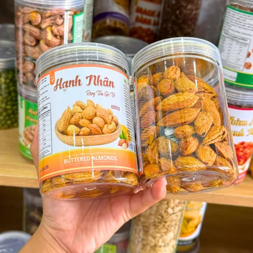 Hạnh Nhân Sấy Tẩm Vị - Hạnh Nhân Rang Bơ Vỏ Dày Thơm Ngon 300g - Hũ Pet phù hợp để tham khảo khi chọn hạnh nhân rang bơ