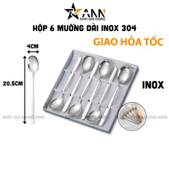 Hộp 6 Muỗng Dài Inox 304 - Thìa Inox Cao Cấp Bền Đẹp 20.5x4cm