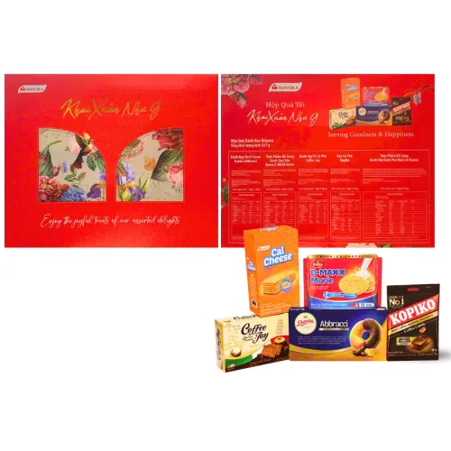 Hộp Bánh Tết Mayora Khai Xuân - Bộ Quà Tết Khai Xuân Như Ý Mayora Hộp 837g Gồm 5 Món