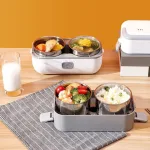 Hộp Cơm Giữ Nhiệt Hâm Nóng Thức Ăn 2 Tầng 4 Ngăn 20x13x25cm