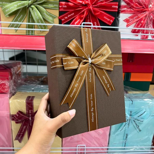 Hộp Quà Giấy Chữ Nhật Lớn Nhiều Màu Nắp Rời Có Thắt Nơ 16x21x7cm - Hộp Không Có Hoa Rơm Giao Ngẫu Nhiên