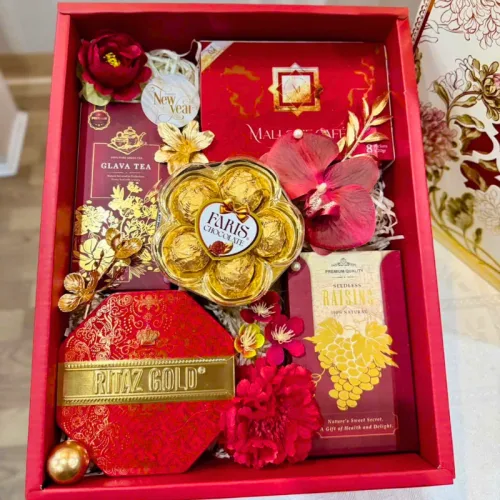 Hộp Quà Tết - Quà Tặng Tết Hộp Bánh Cứng Sang Trọng Vàng Đỏ Xanh - Quà Trang Trí Tết