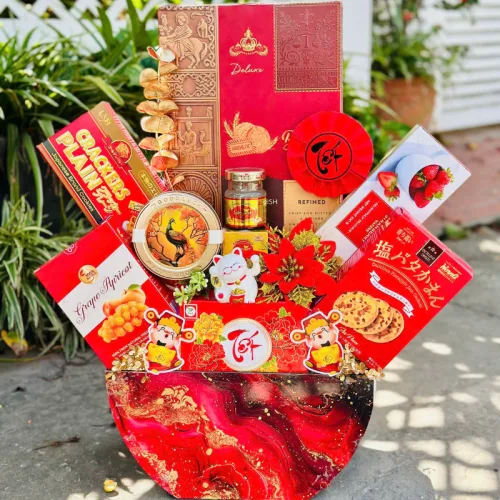 Hộp Quà Tết Rượu Bánh Kẹo Sang Trọng – Set Quà Cao Cấp - Quà Trang Trí Tết - Giỏ Quà Tết